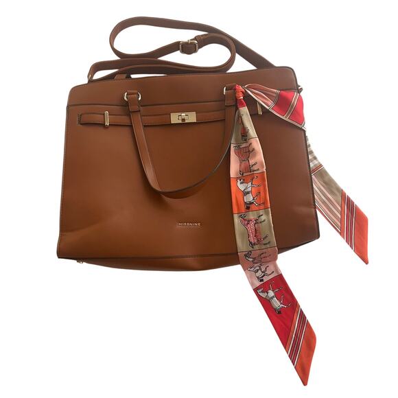 Missnine Camel Brown Laptop Bag with Padded Sleeve and Accent Scarf Workwear - Picture 2 of 14